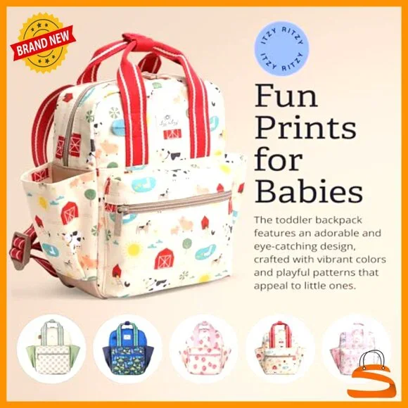 Toddler Backpack with Adjustable Straps, Wipeable Lining, 4 Pockets